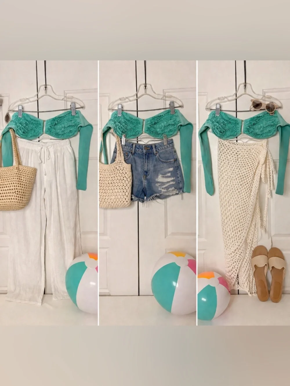 Forever 21 Ruched Tie-Back Bandeau Bikini Top XS Aqua